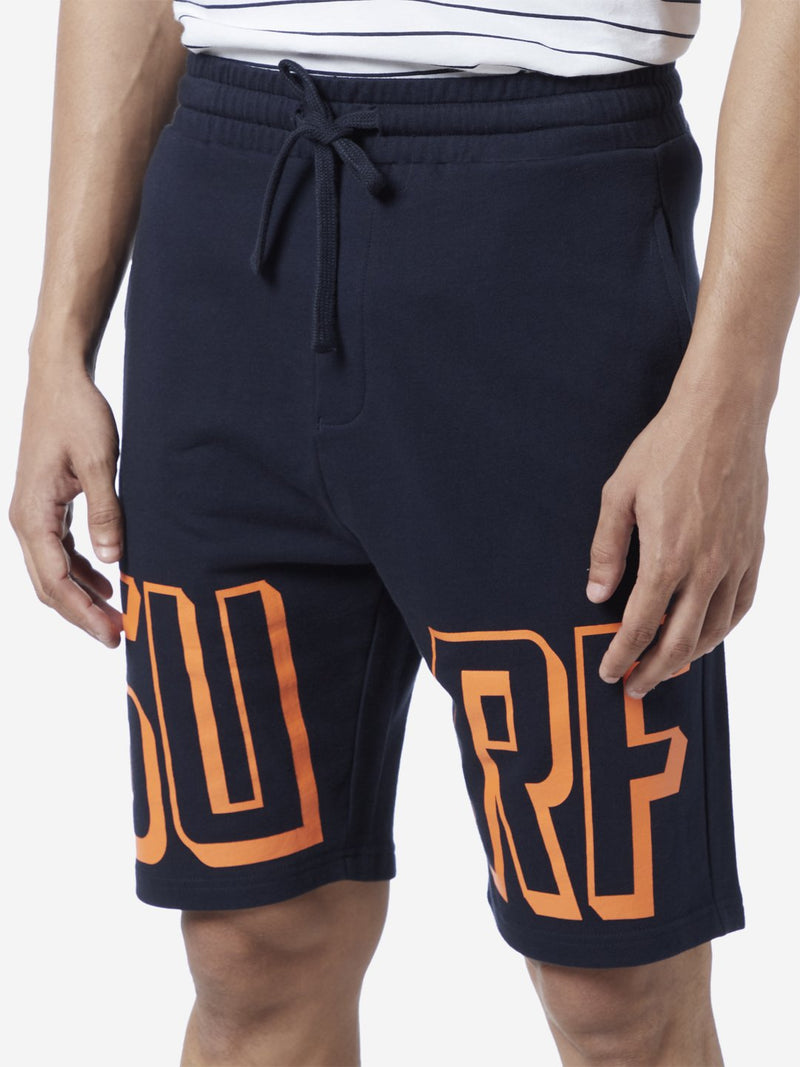 WES Lounge Navy Relaxed Fit Text Design Shorts