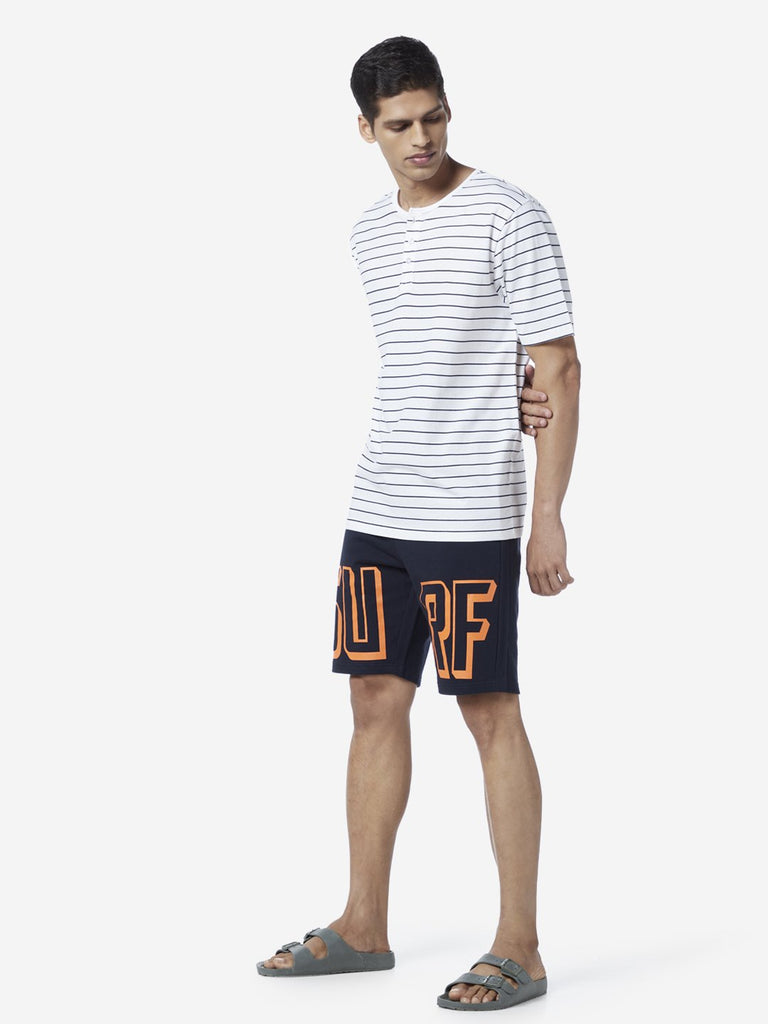 WES Lounge Navy Relaxed Fit Text Design Shorts