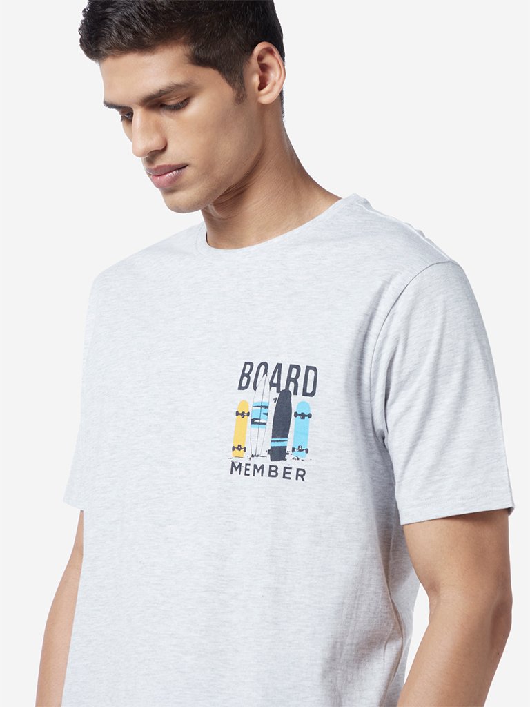 WES Lounge Grey Relaxed Fit Text Pattern T-Shirt