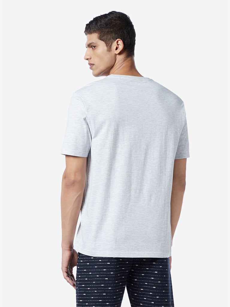 WES Lounge Grey Relaxed Fit Text Pattern T-Shirt