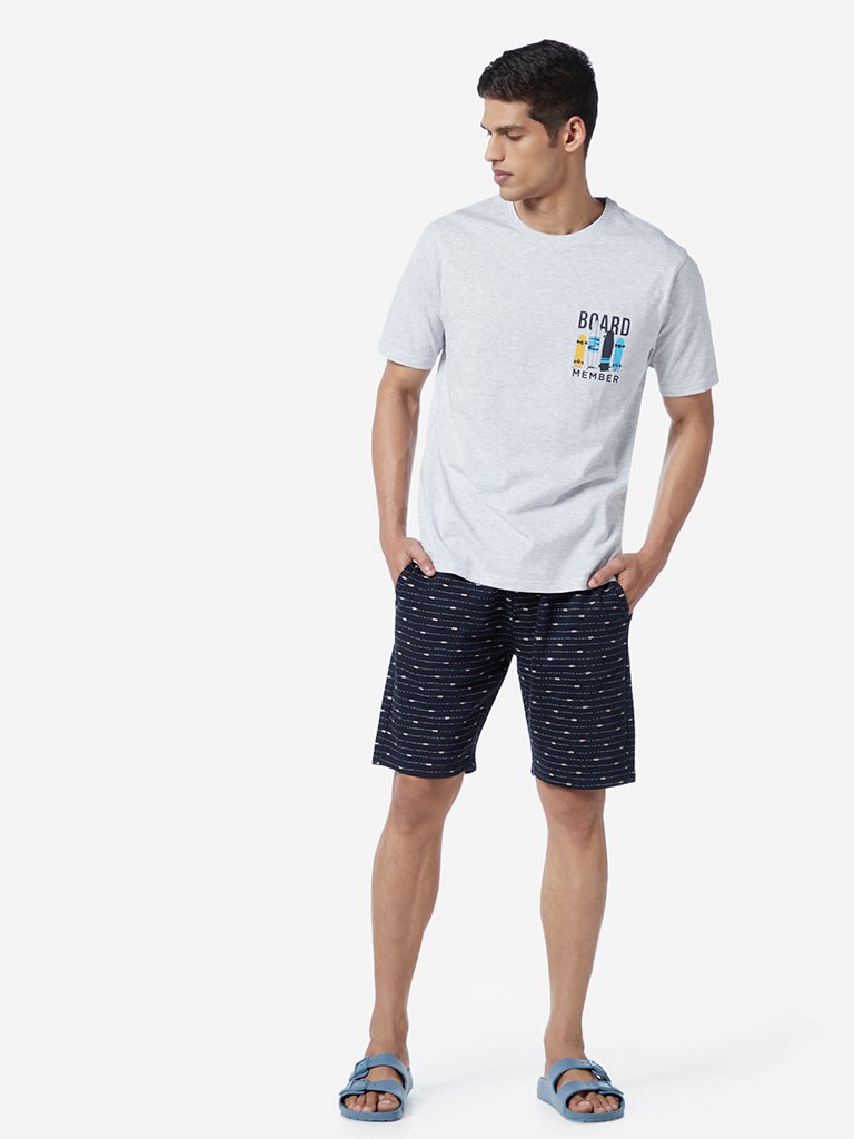 WES Lounge Grey Relaxed Fit Text Pattern T-Shirt