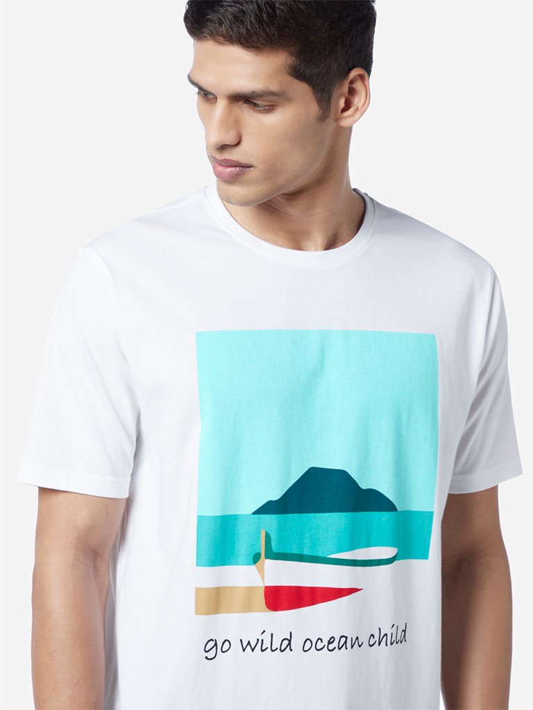 WES Lounge White Relaxed Fit Ocean Print T-Shirt