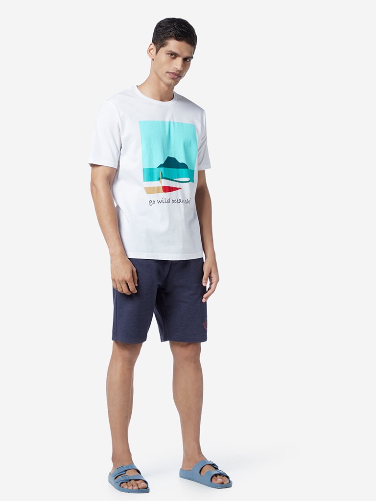WES Lounge White Relaxed Fit Ocean Print T-Shirt