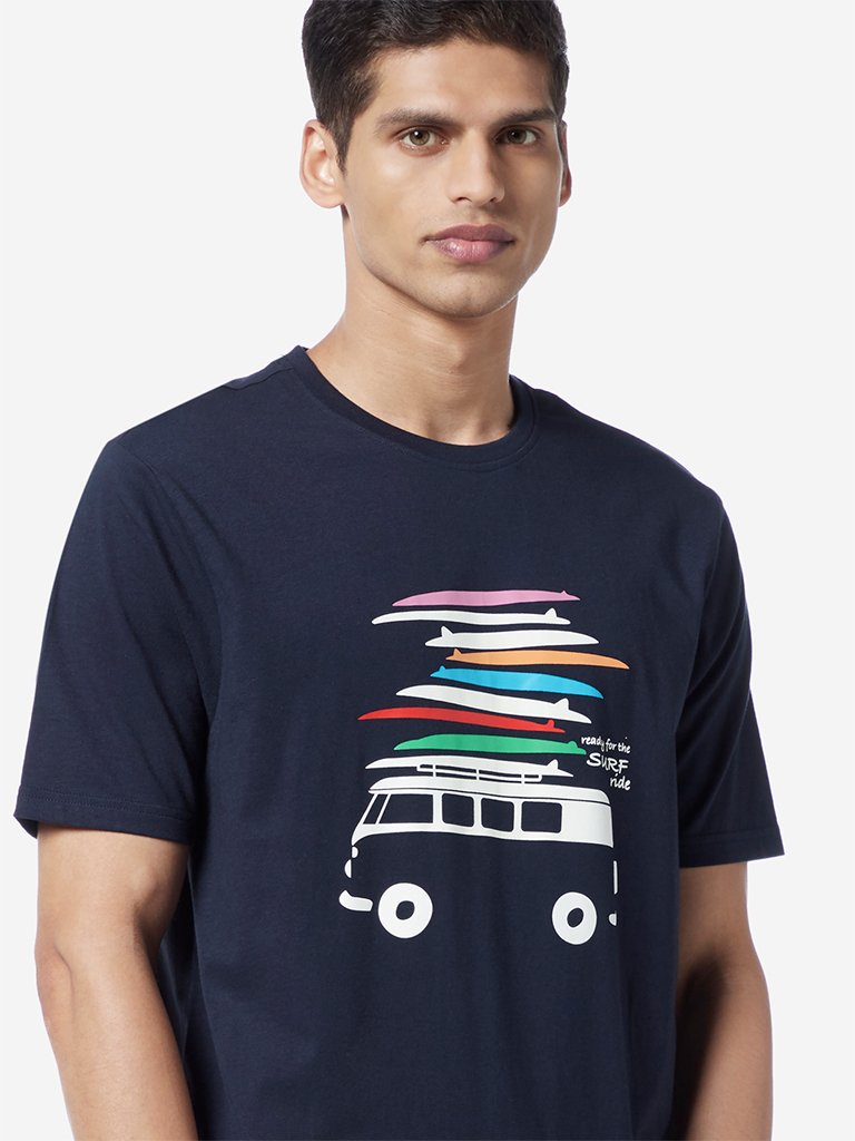 WES Lounge Navy Relaxed Fit Printed T-Shirt