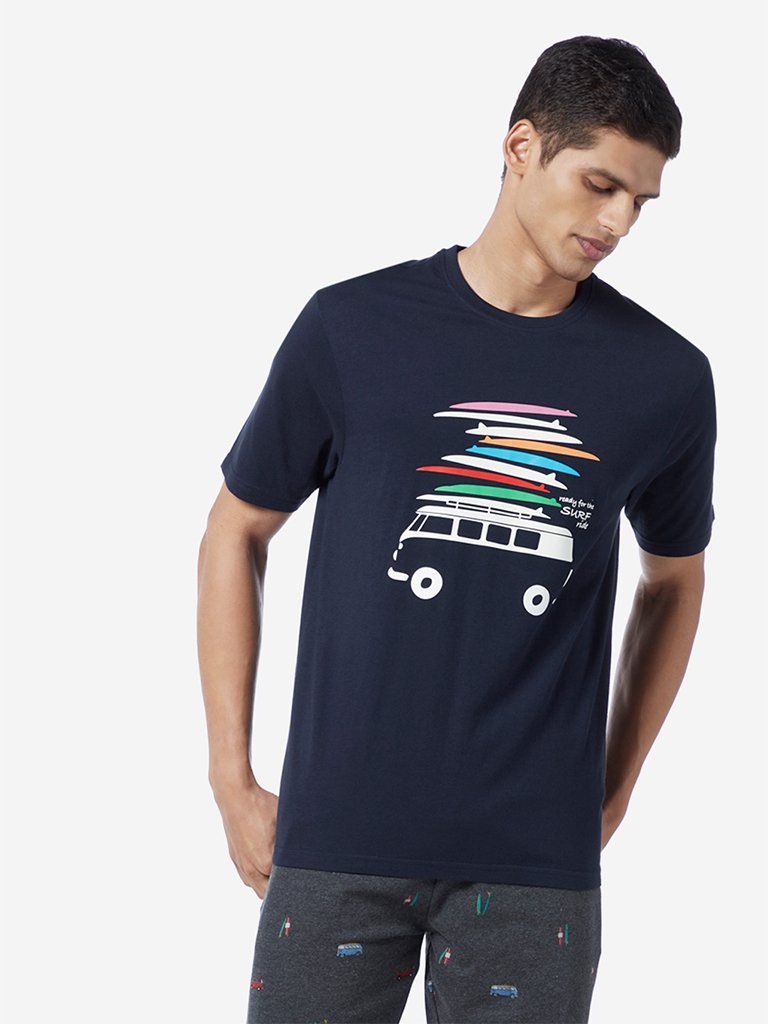 WES Lounge Navy Relaxed Fit Printed T-Shirt