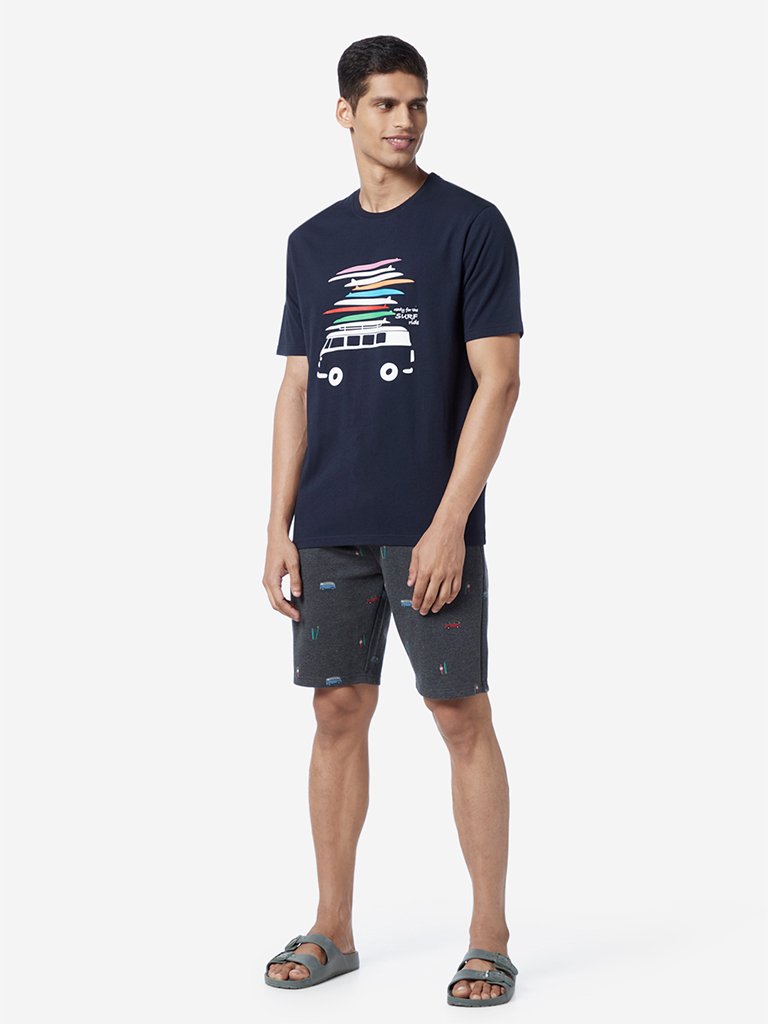 WES Lounge Navy Relaxed Fit Printed T-Shirt
