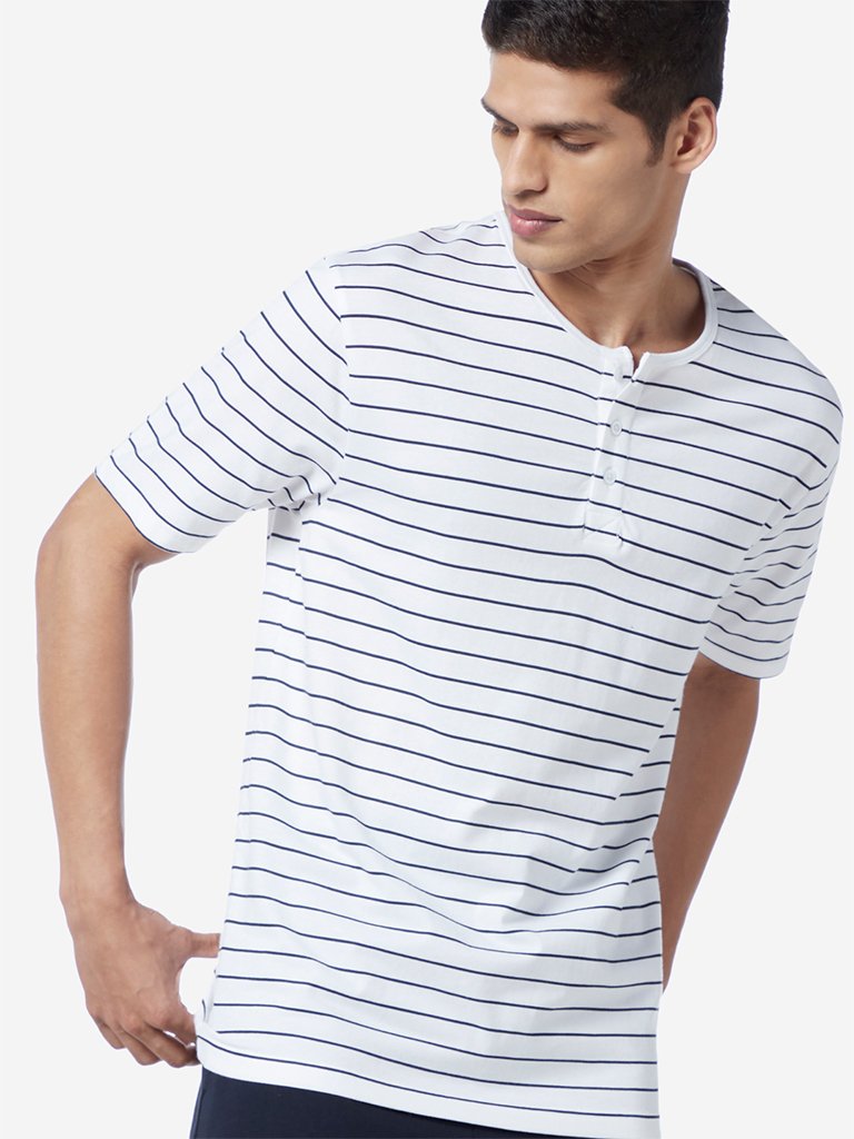WES Lounge White Relaxed Fit Striped T-Shirt