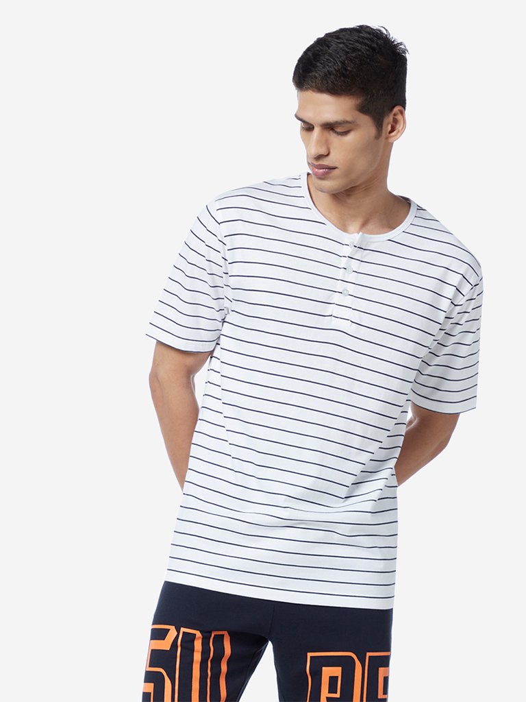 WES Lounge White Relaxed Fit Striped T-Shirt
