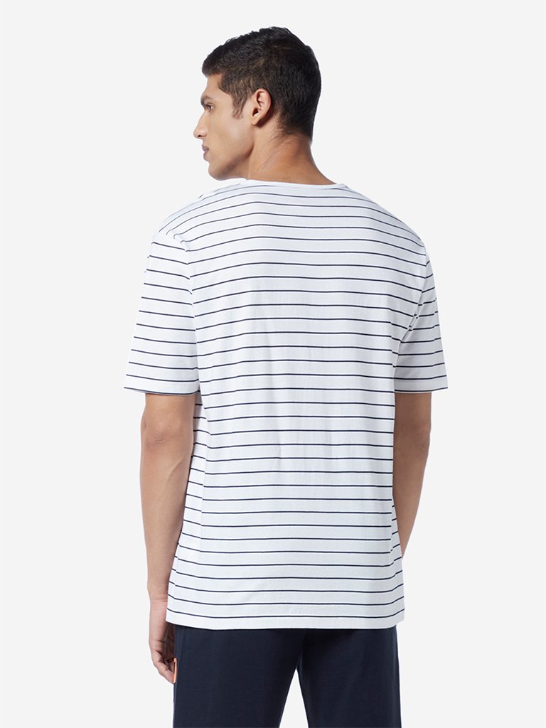 WES Lounge White Relaxed Fit Striped T-Shirt