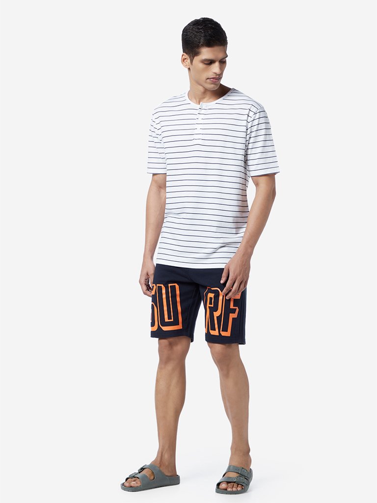 WES Lounge White Relaxed Fit Striped T-Shirt