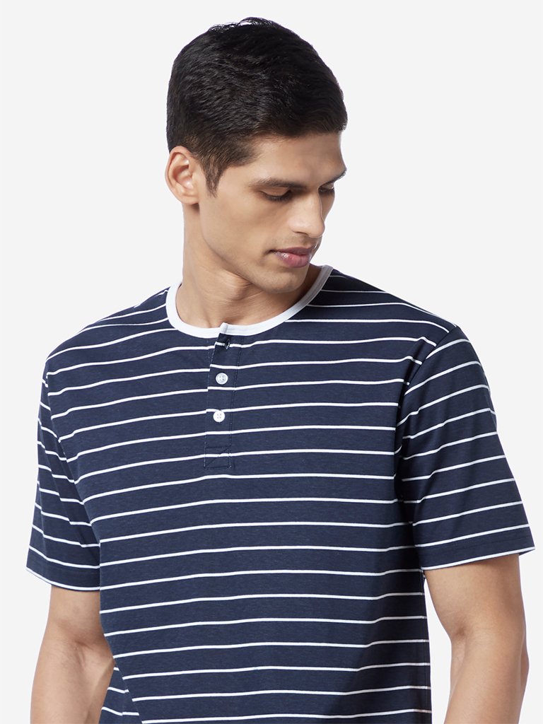 WES Lounge Navy Relaxed Fit Striped T-Shirt