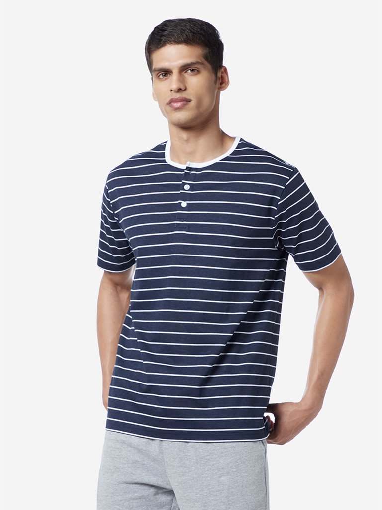 WES Lounge Navy Relaxed Fit Striped T-Shirt