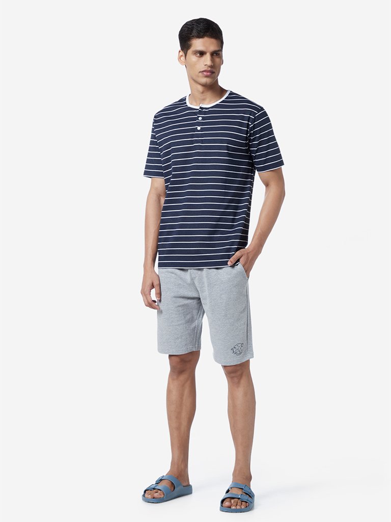 WES Lounge Navy Relaxed Fit Striped T-Shirt