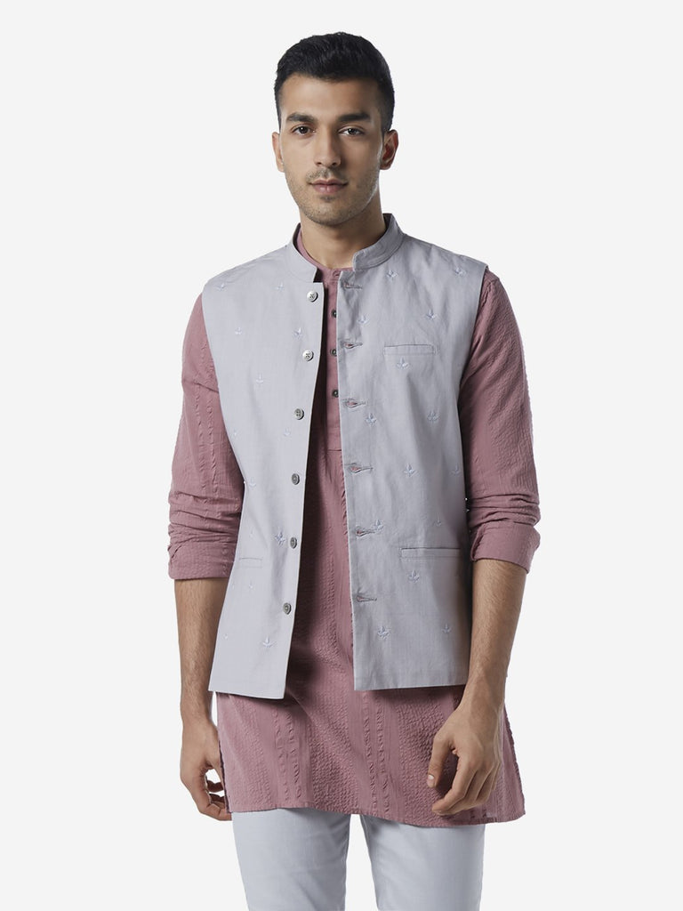 ETA Light Grey Slim Fit Mandarin Collar Jacket