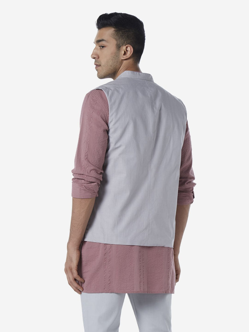 ETA Light Grey Slim Fit Mandarin Collar Jacket