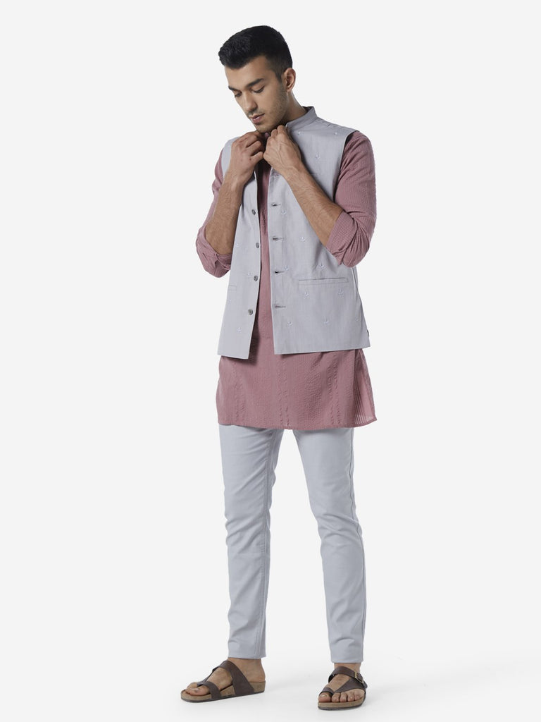 ETA Light Grey Slim Fit Mandarin Collar Jacket