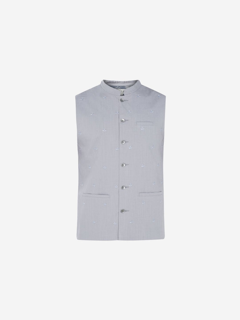 ETA Light Grey Slim Fit Mandarin Collar Jacket