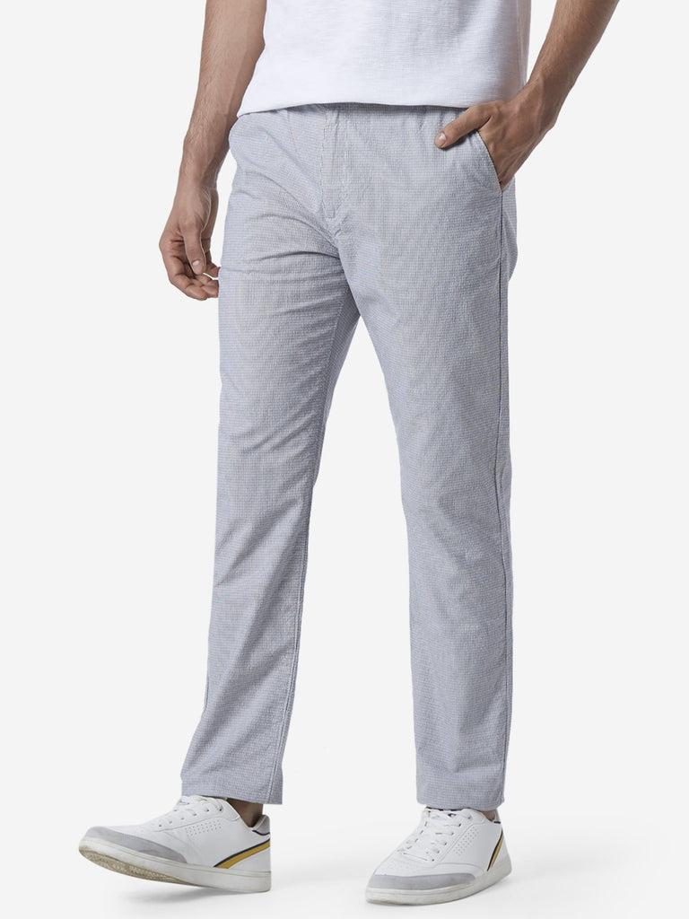 ETA Grey Slim Fit Striped Chinos