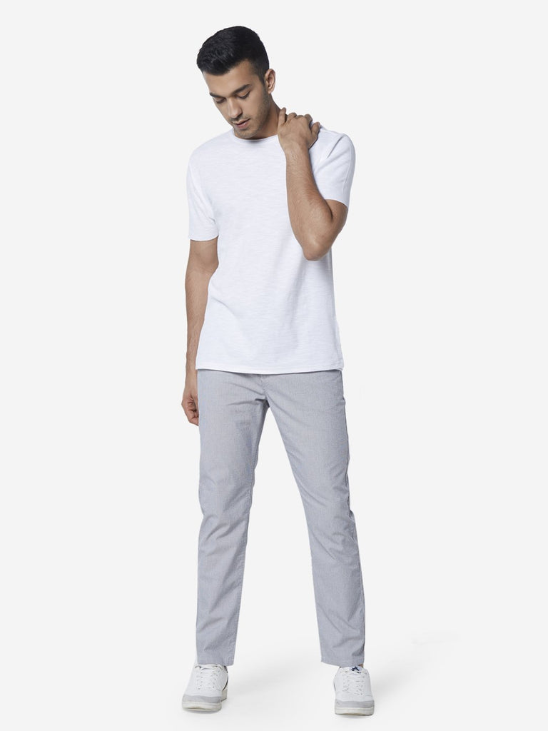 ETA Grey Slim Fit Striped Chinos