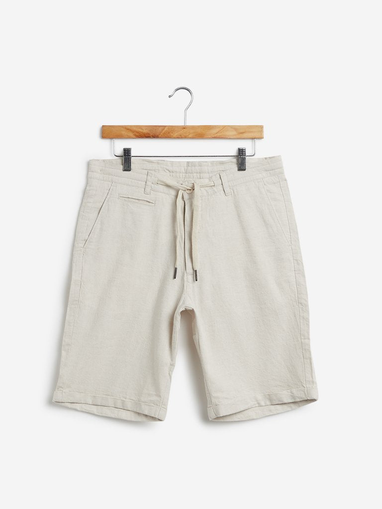 ETA Beige Slim-Fit Pure Cotton Shorts