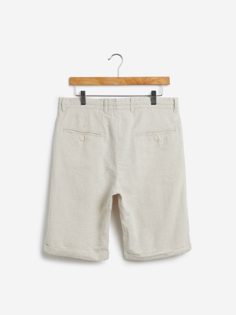 ETA Beige Slim-Fit Pure Cotton Shorts