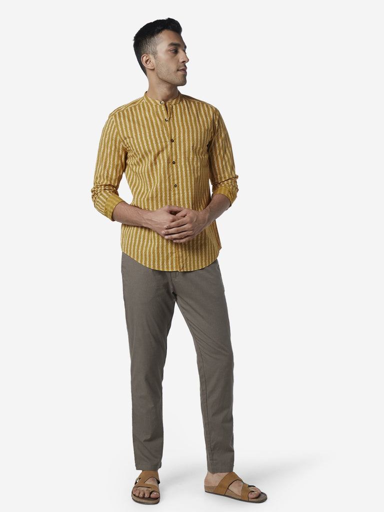 ETA Mustard Resort Fit Printed Shirt