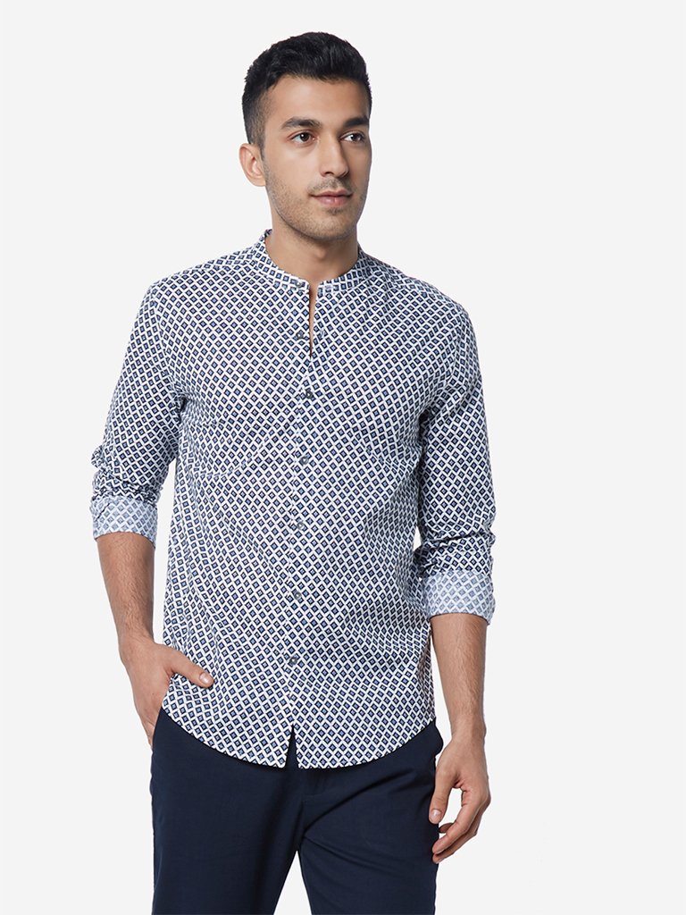 ETA Blue Geometrical Print Resort Fit Shirt