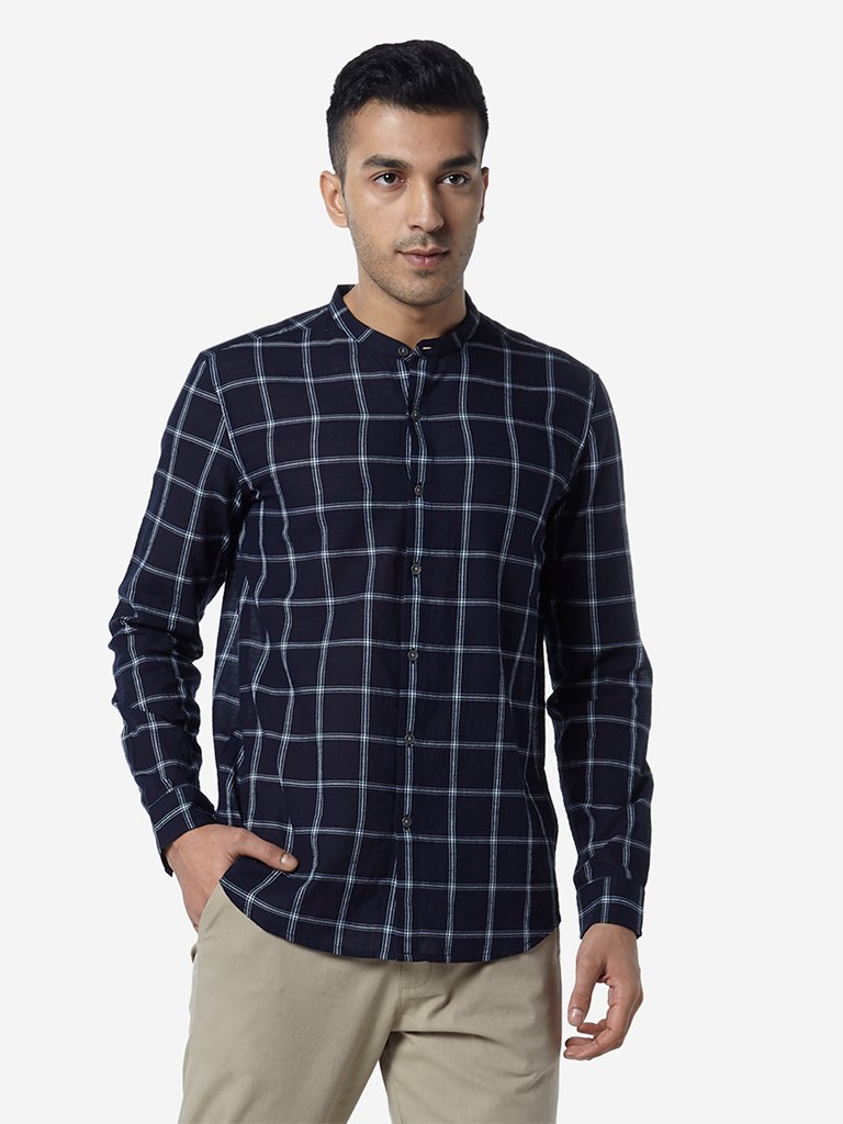 ETA Navy Resort Fit Checkered Shirt