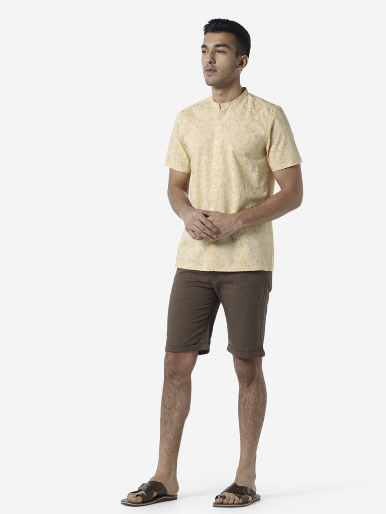 ETA Mustard Resort Fit Leaf Design Shirt