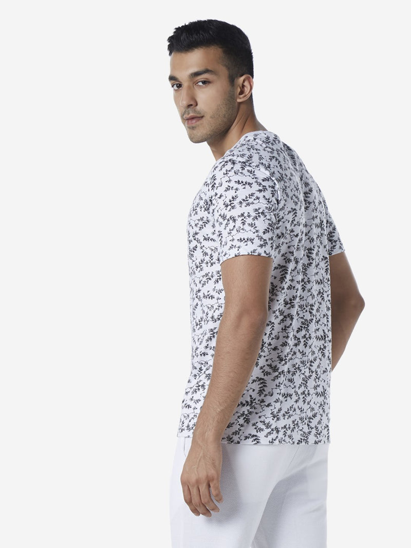 ETA Black Slim Fit Leaf Pattern T-Shirt