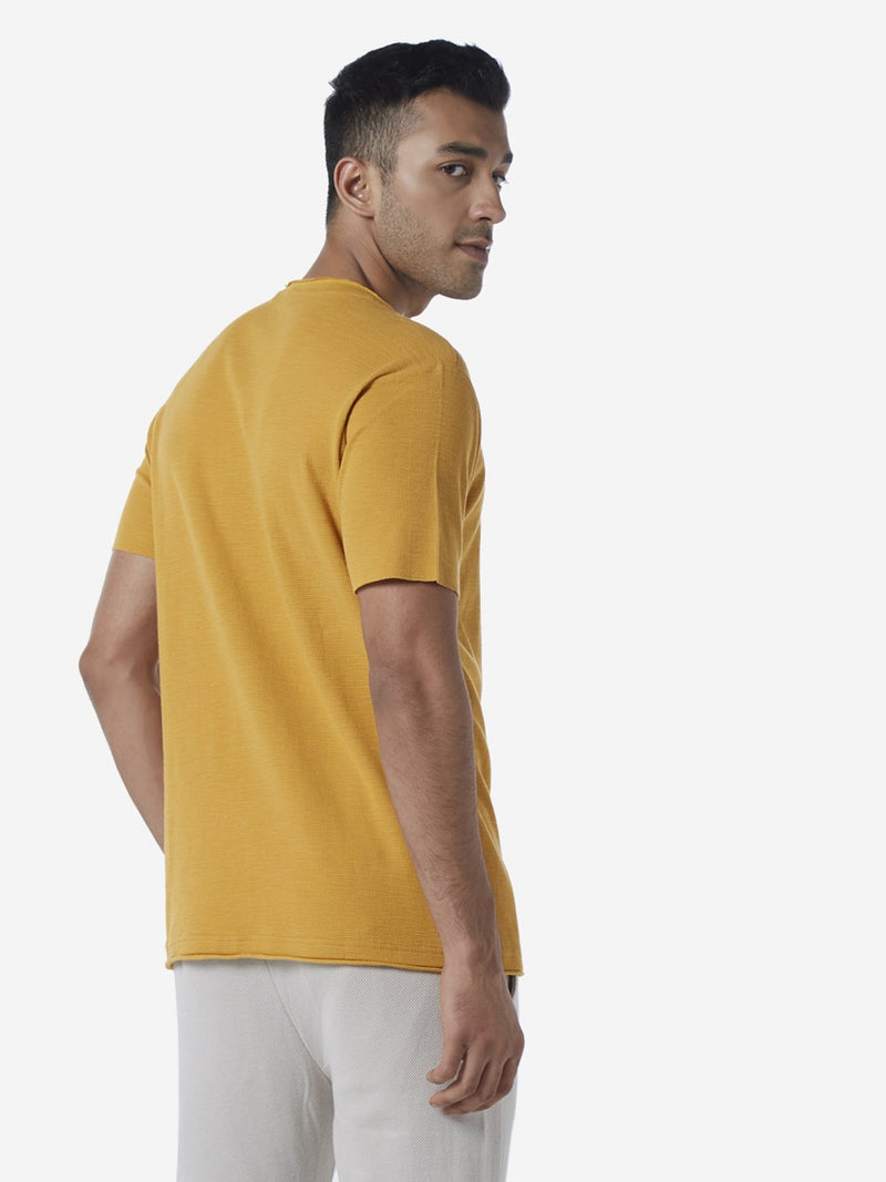 ETA Mustard Slim Fit Textured Crewneck T-Shirt