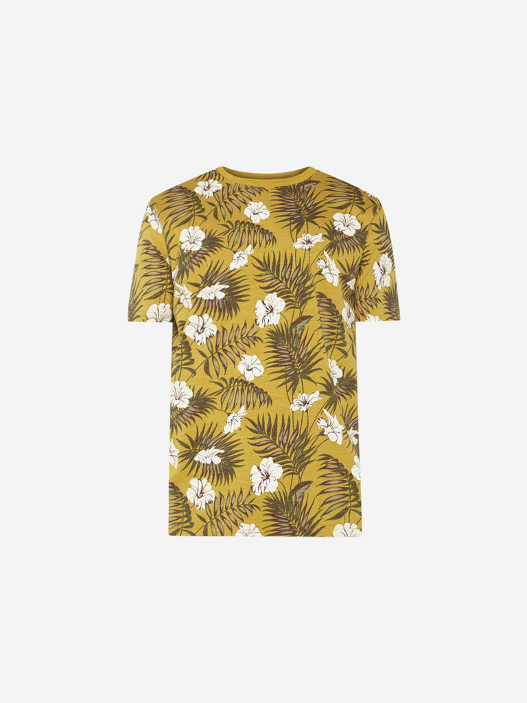 ETA Yellow Slim Fit Leaf Print T-Shirt