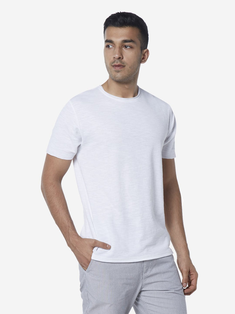 ETA White Slim Fit Textured Crewneck T-Shirt