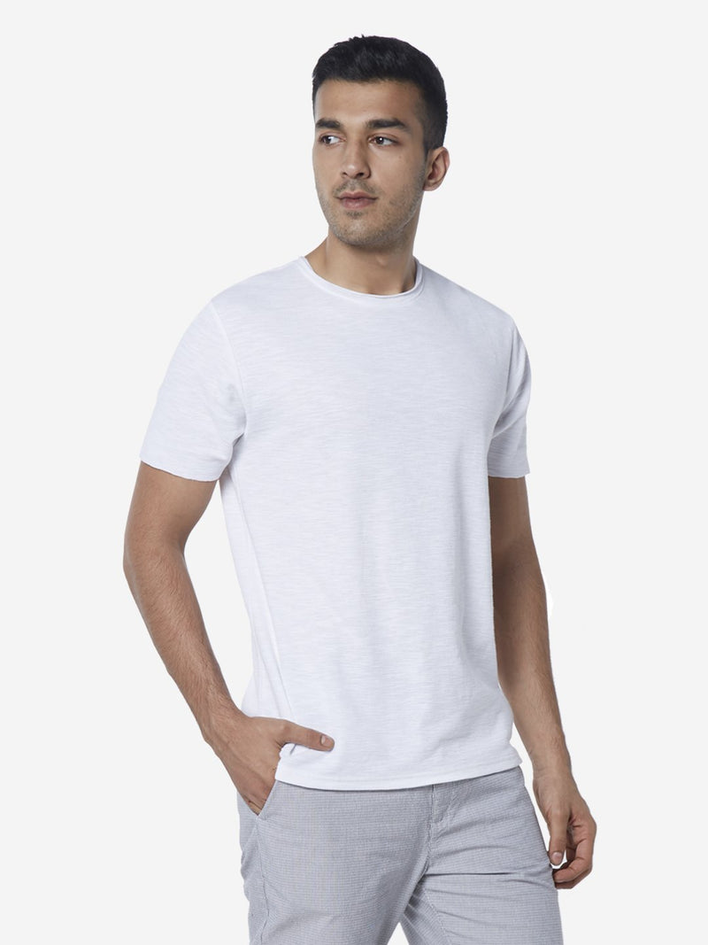 ETA White Slim Fit Textured Crewneck T-Shirt