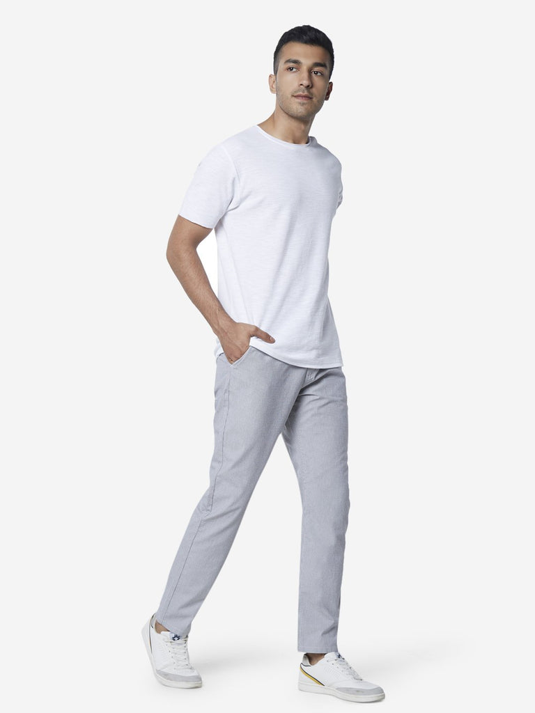 ETA White Slim Fit Textured Crewneck T-Shirt