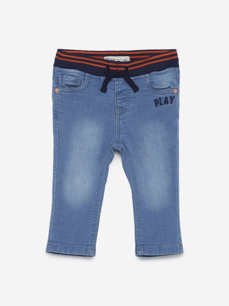 Baby HOP Light-Blue Text Printed Jeans