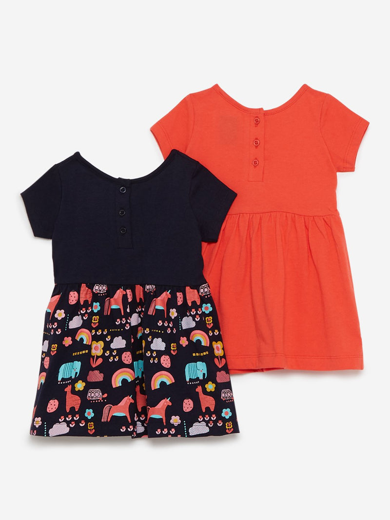 Baby HOP Orange Printed Dress Set Of Two