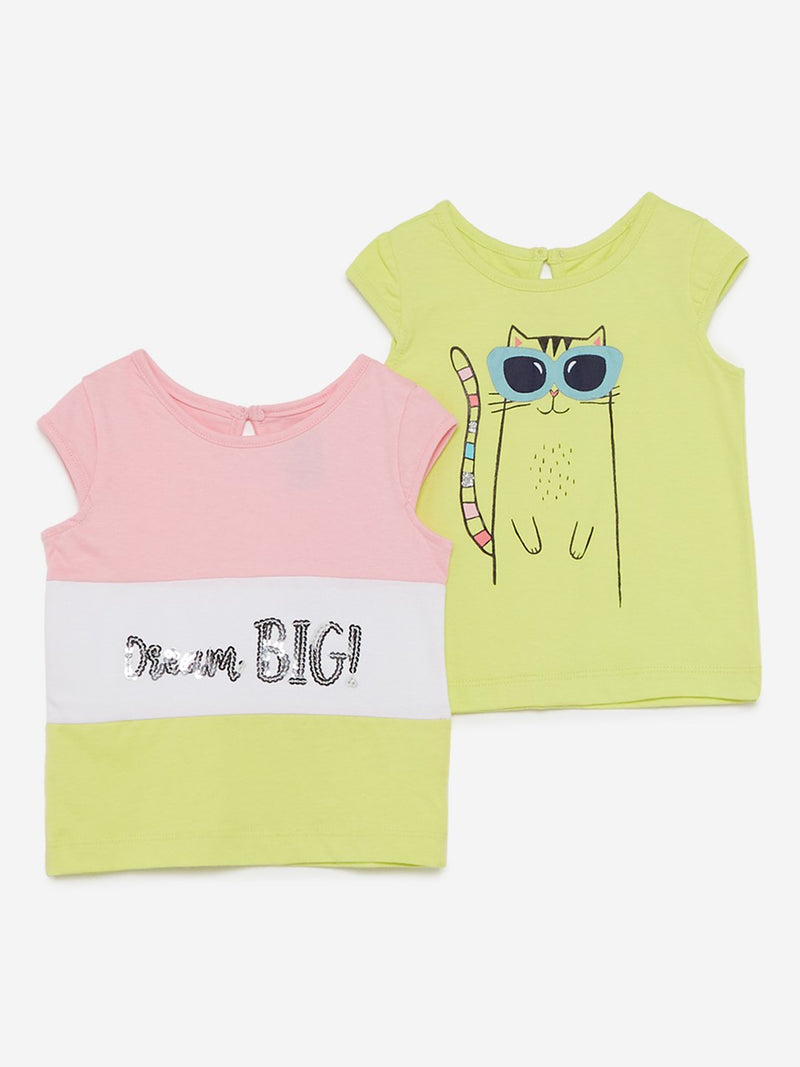 Baby HOP Lime Printed T-Shirt Set Of Two