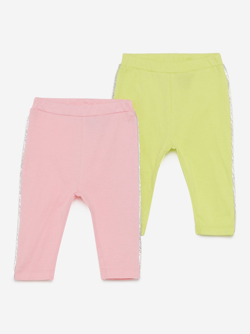 Baby HOP Lime Panel Detailed Leggings Set Of Two