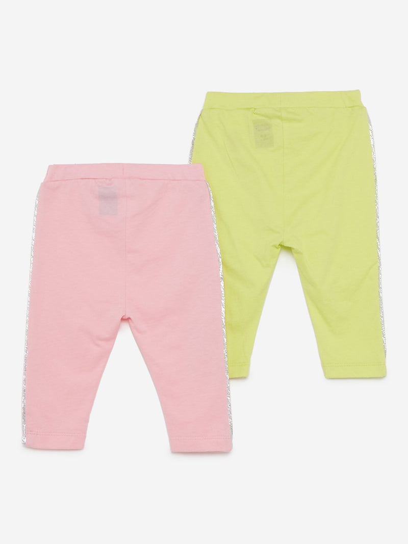 Baby HOP Lime Panel Detailed Leggings Set Of Two