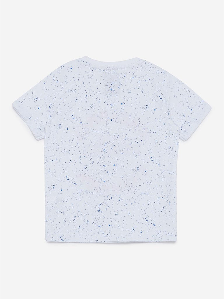 HOP Kids White Baseball Print Cotton T-Shirt