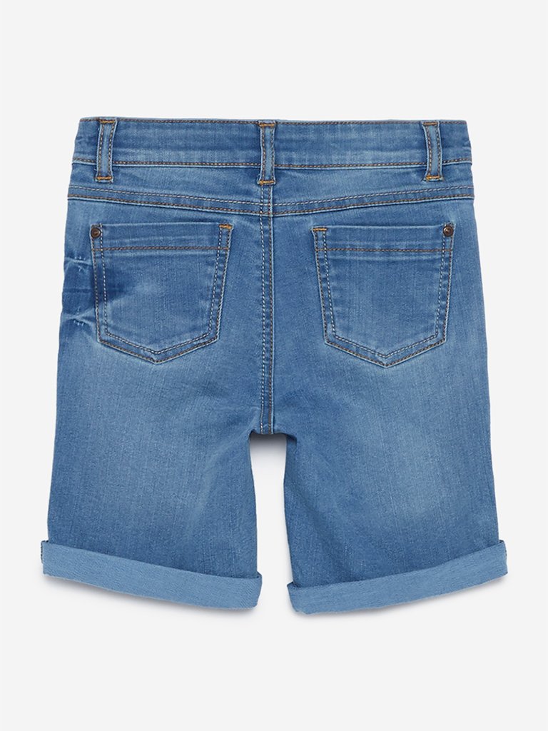 HOP Kids Light-Blue Embroidered Nexus Shorts