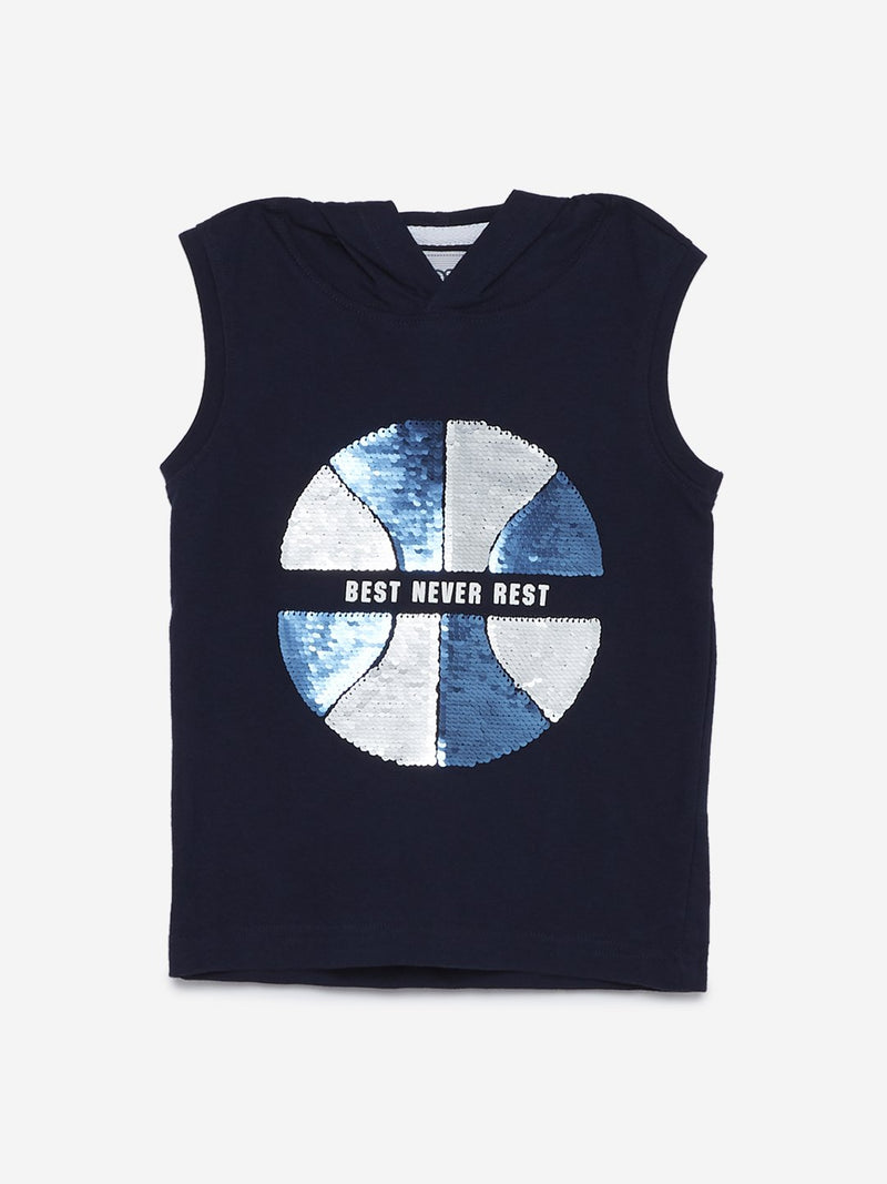 HOP Kids Navy Hooded Text Pattern T-Shirt