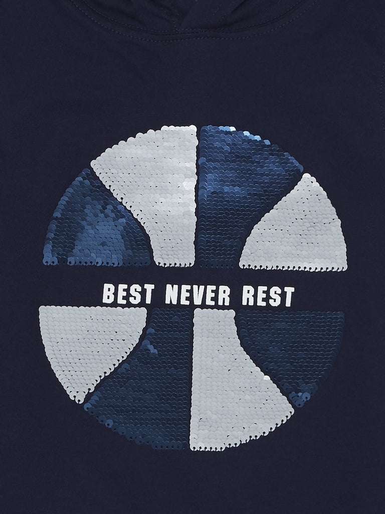 HOP Kids Navy Hooded Text Pattern T-Shirt