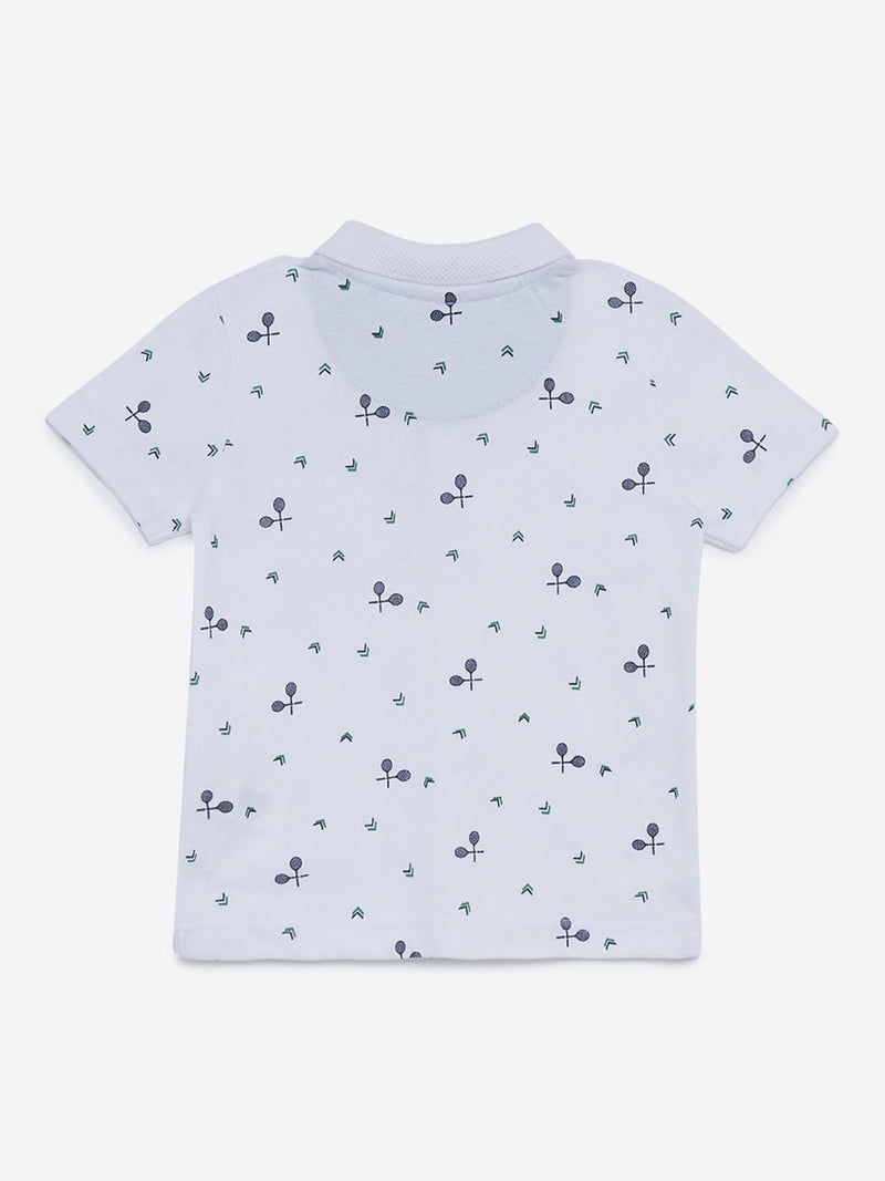 HOP Kids White Racquet Print Polo T-Shirt
