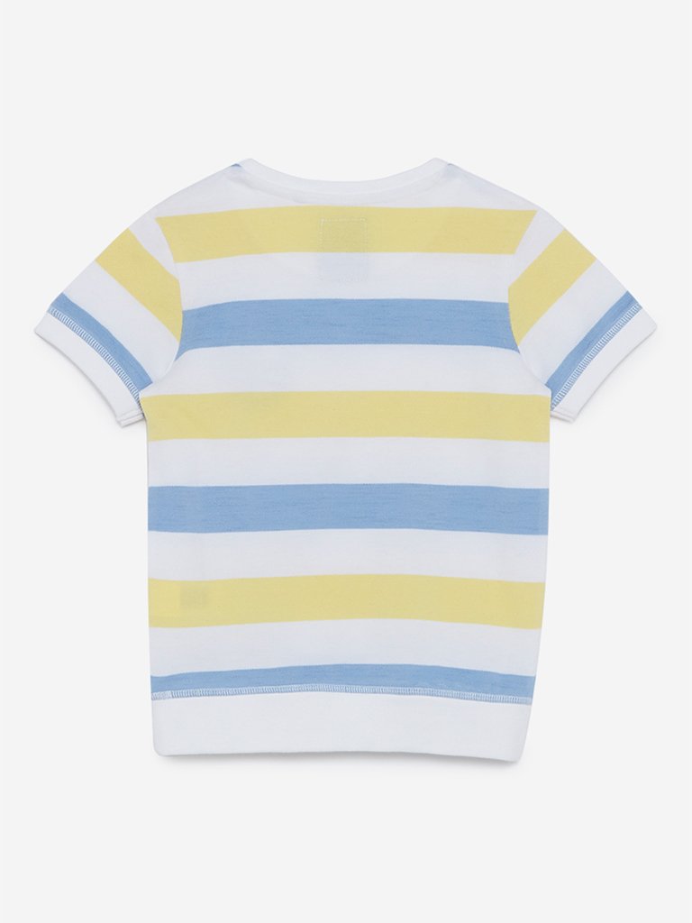 HOP Kids White Stripe Printed Crewneck T-Shirt
