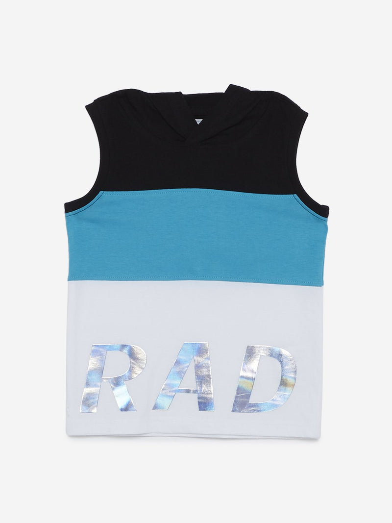 HOP Kids Aqua Colour-Blocked Hooded Tank T-Shirt