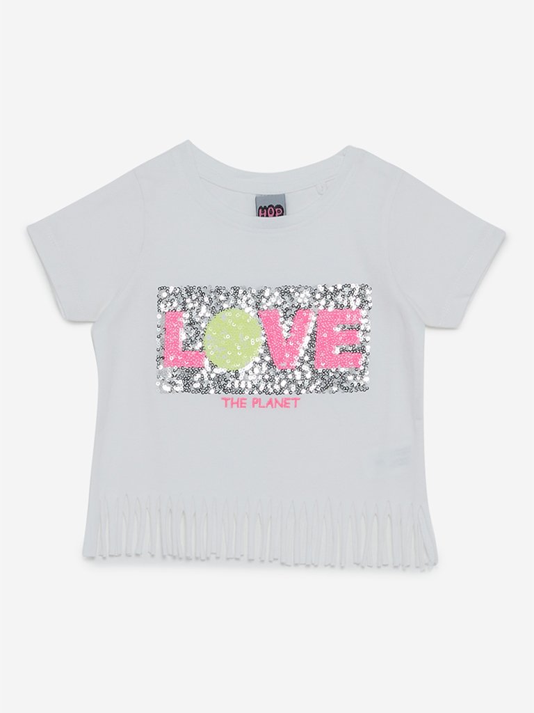 HOP Kids White Sequinned Frida T-Shirt