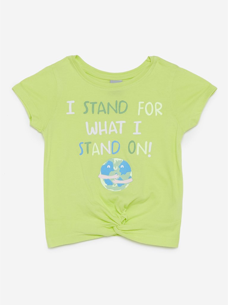 HOP Kids Lime Green Text Pattern T-Shirt