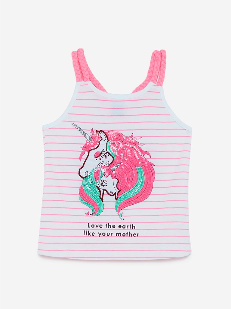 HOP Kids Neon Pink Sequin Unicorn Top